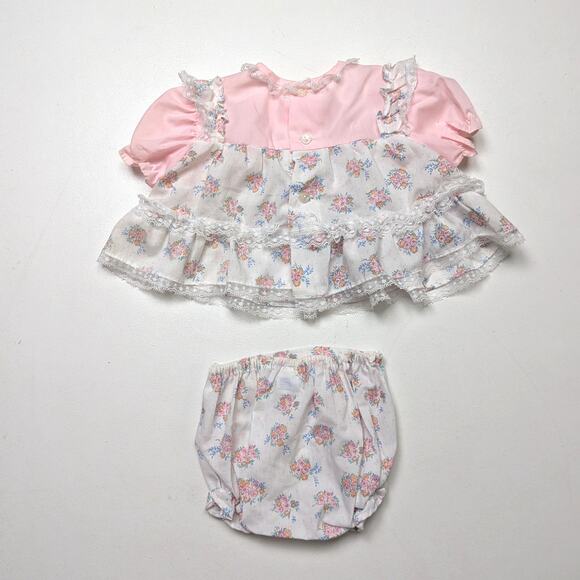 Vintage Cradle Togs Outfit Baby Girls Size 6-9m Pink Floral Bloomers - Picture 3 of 5